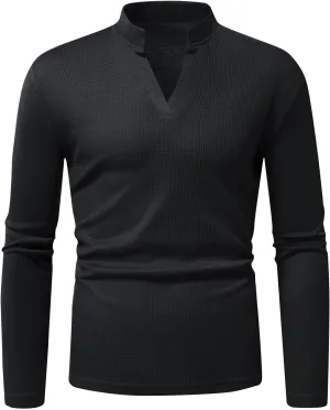 Mens V Neck Sweaters Stand Collar Pullover Long Sleeve Slim Fit Sweater Ribbed Knit Pullover Sweater Casual Warm Tops