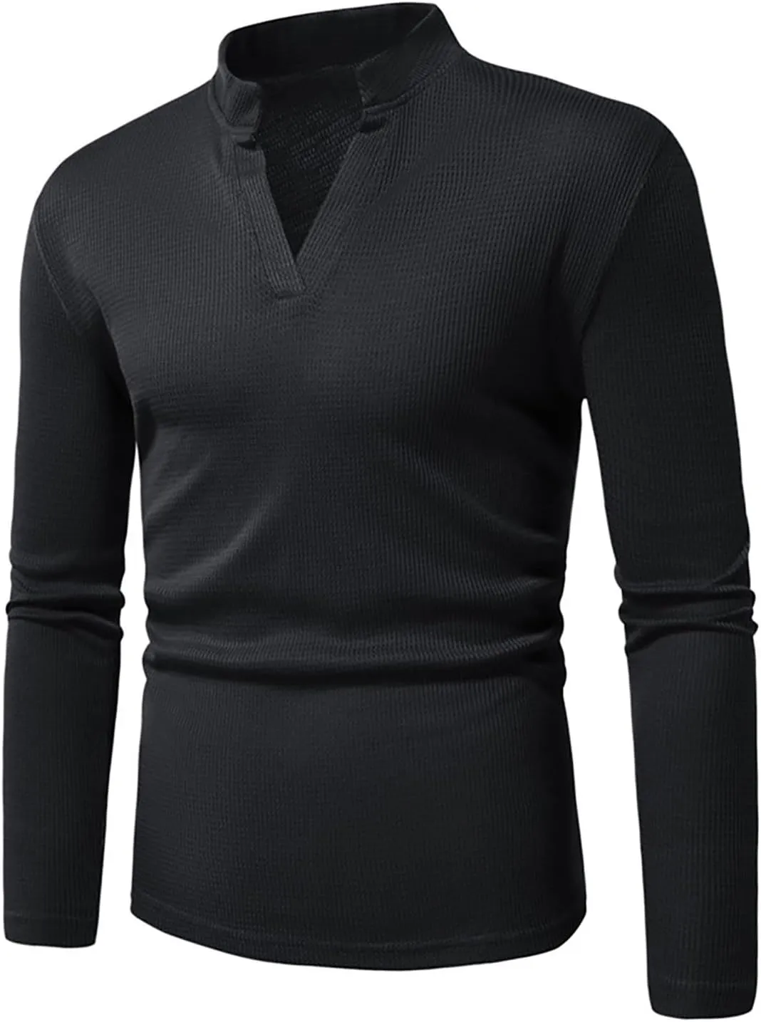 Mens V Neck Sweaters Stand Collar Pullover Long Sleeve Slim Fit Sweater Ribbed Knit Pullover Sweater Casual Warm Tops