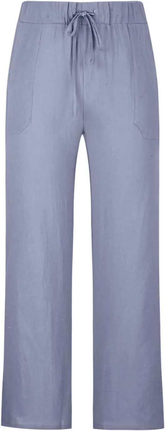 Men's Wide Leg Pant Men's Elastic Waist Blended Breathable Comfortable Soft Beach Casual Trousers Solid Color Trousers
