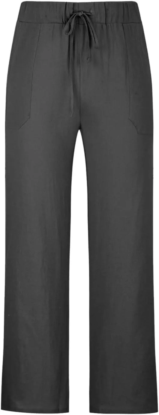 Men's Wide Leg Pant Men's Elastic Waist Blended Breathable Comfortable Soft Beach Casual Trousers Solid Color Trousers
