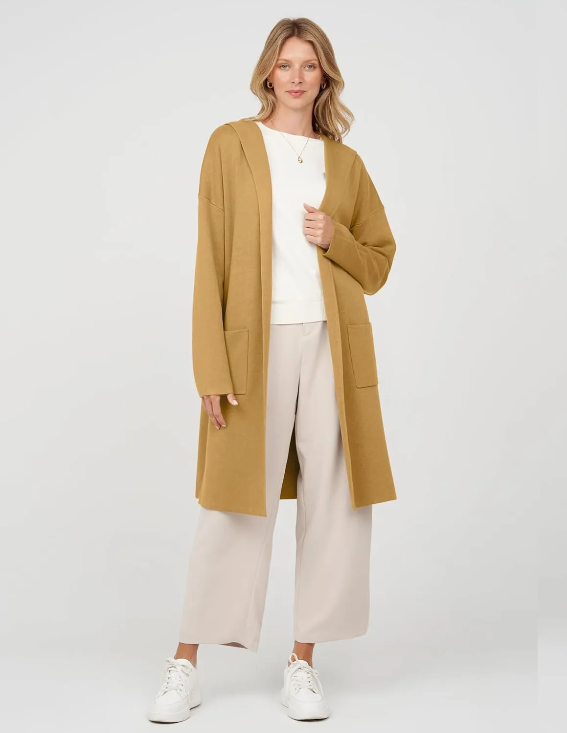 MEROKEETY Long Hooded Cardigan Sweaters for Women Oversized Open Front Coatigan Lady Jacket Coat Pockets
