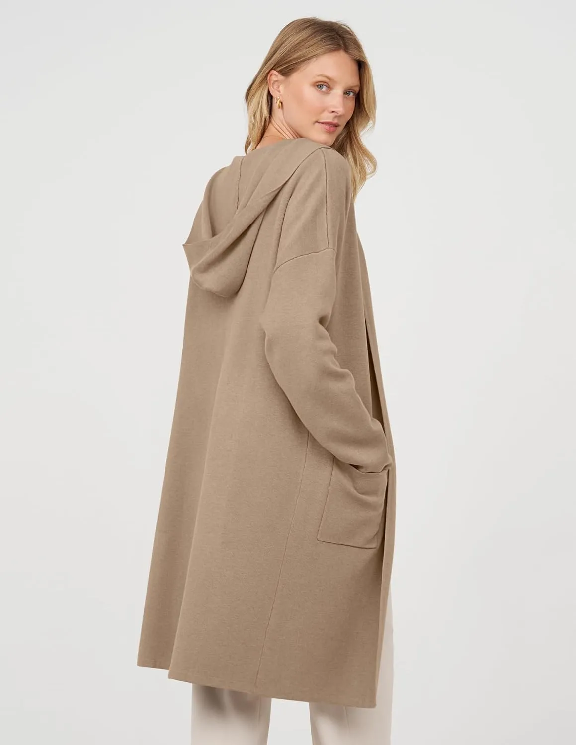 MEROKEETY Long Hooded Cardigan Sweaters for Women Oversized Open Front Coatigan Lady Jacket Coat Pockets