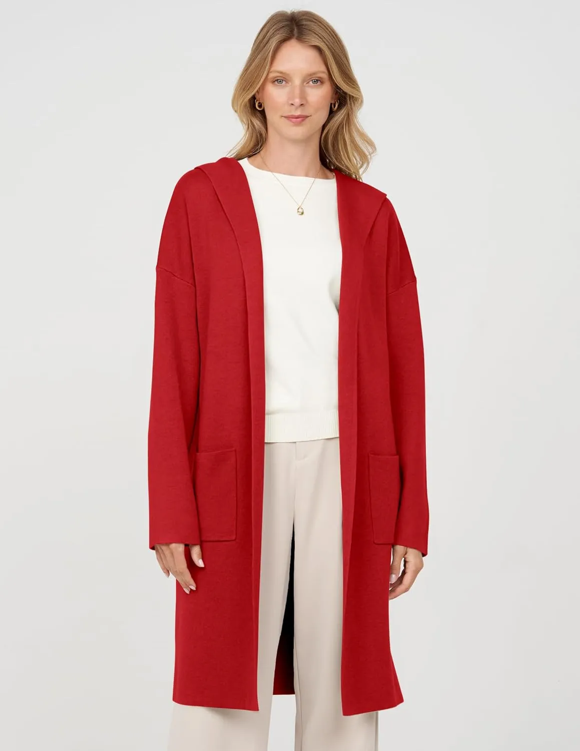 MEROKEETY Long Hooded Cardigan Sweaters for Women Oversized Open Front Coatigan Lady Jacket Coat Pockets