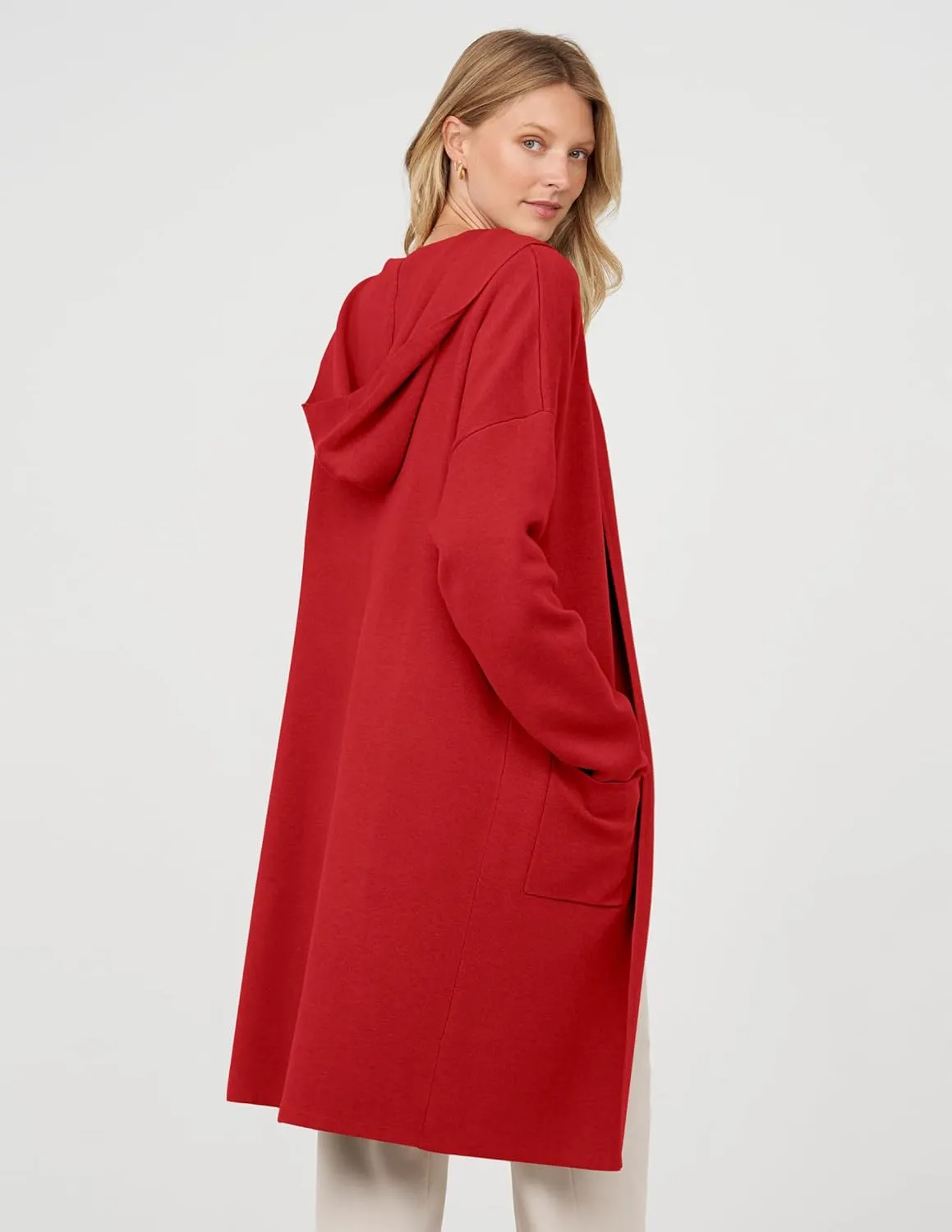 MEROKEETY Long Hooded Cardigan Sweaters for Women Oversized Open Front Coatigan Lady Jacket Coat Pockets