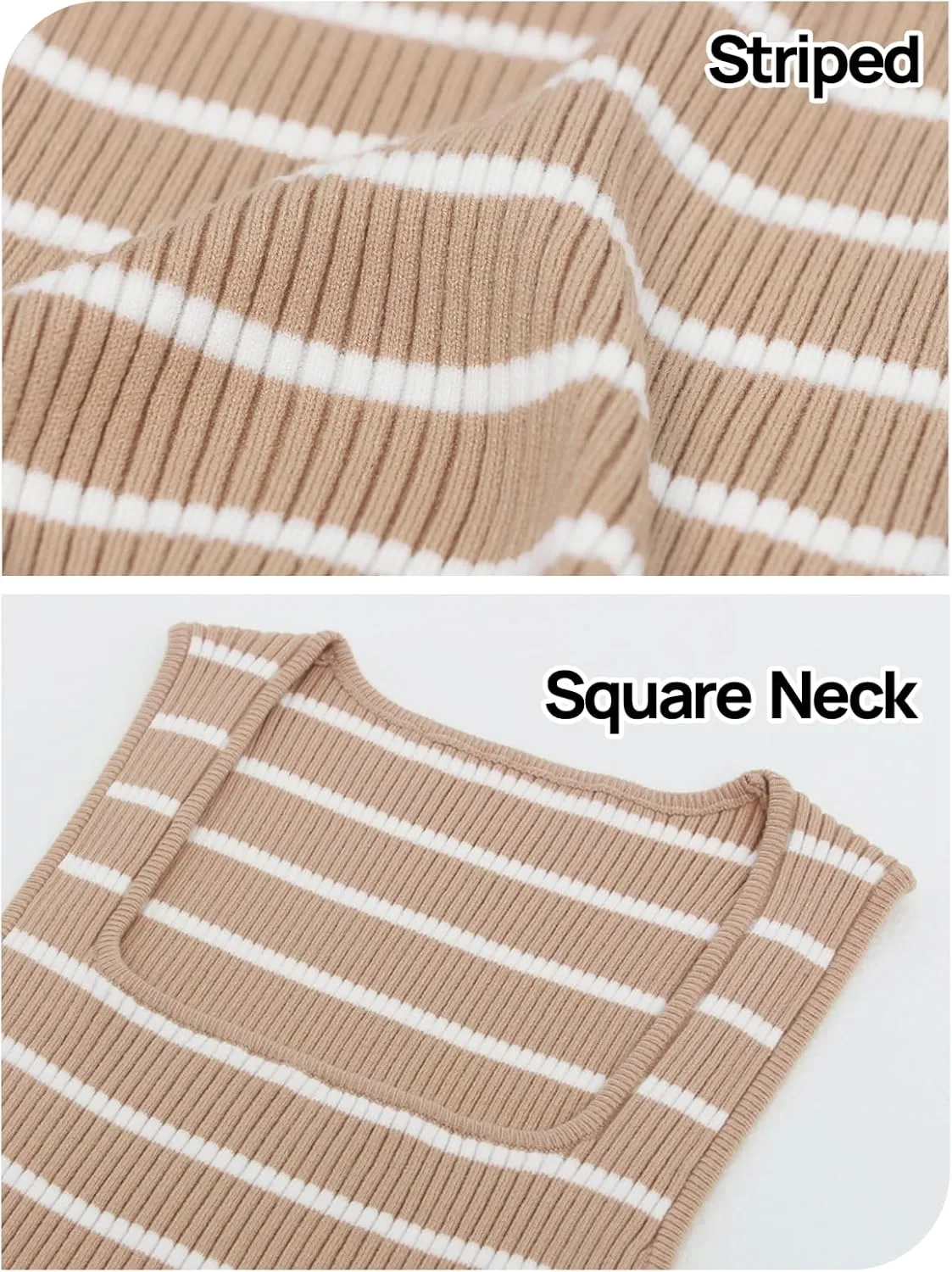 MEROKEETY Women's 2025 Sleeveless Ribbed Tank Tops Striped Knit Square Neck Shirts Summer Casual Basic Tanks