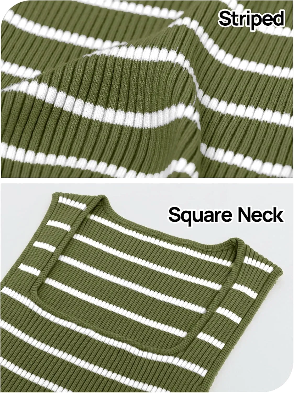 MEROKEETY Women's 2025 Sleeveless Ribbed Tank Tops Striped Knit Square Neck Shirts Summer Casual Basic Tanks