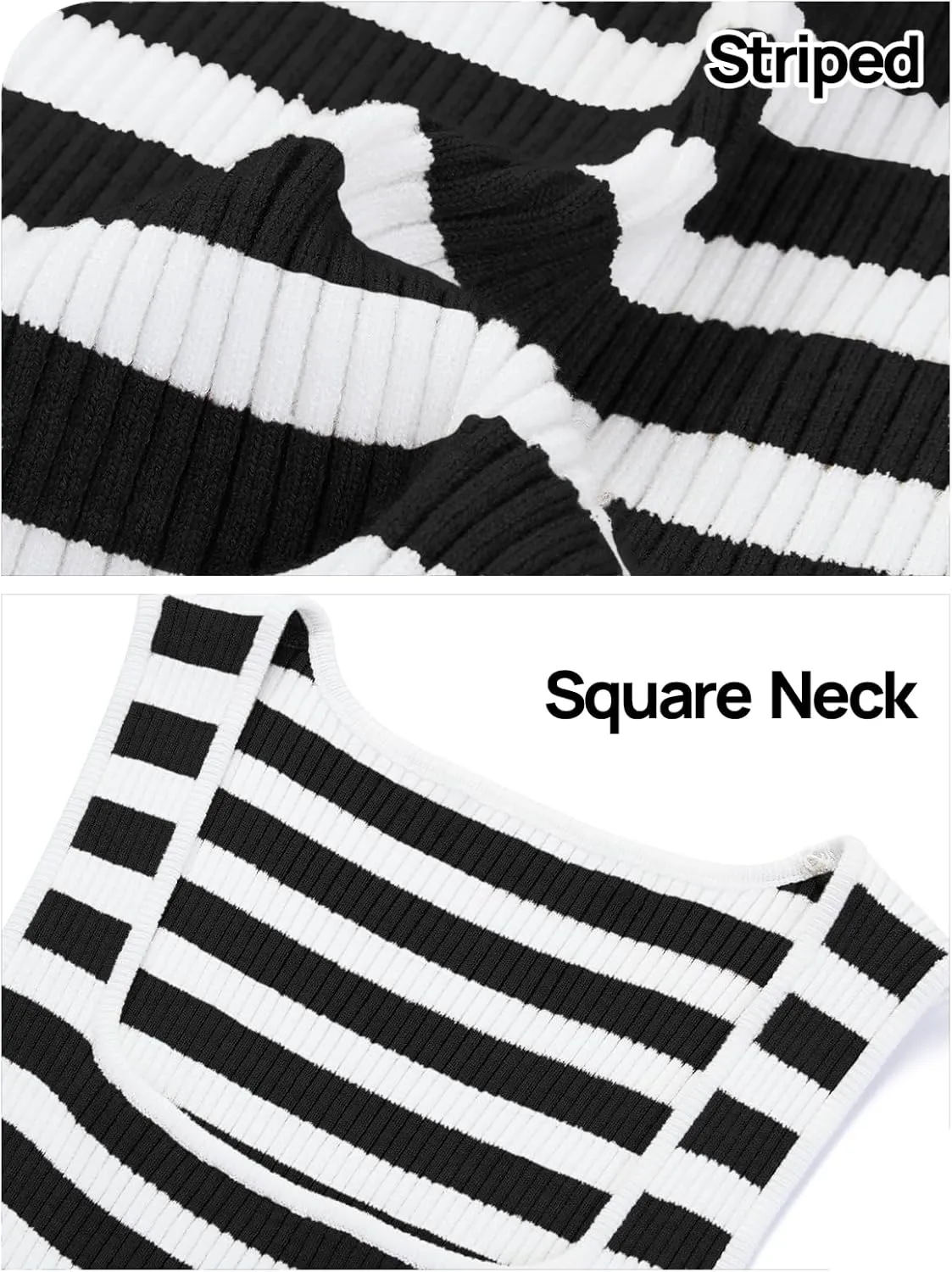 MEROKEETY Women's 2025 Sleeveless Ribbed Tank Tops Striped Knit Square Neck Shirts Summer Casual Basic Tanks