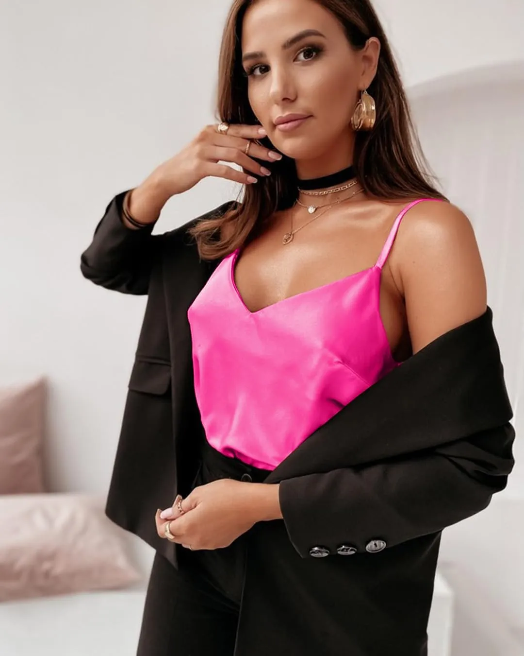 miduo Womens Straps V Neck Satin Tanks Tops Fashion Camisole Shirts Summer Sleeveless Blouses Tops