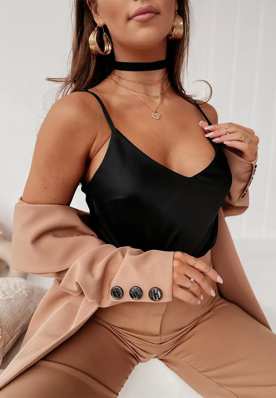 miduo Womens Straps V Neck Satin Tanks Tops Fashion Camisole Shirts Summer Sleeveless Blouses Tops