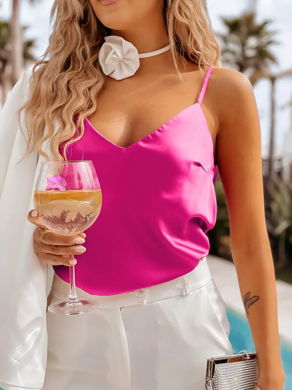 miduo Womens Straps V Neck Satin Tanks Tops Fashion Camisole Shirts Summer Sleeveless Blouses Tops