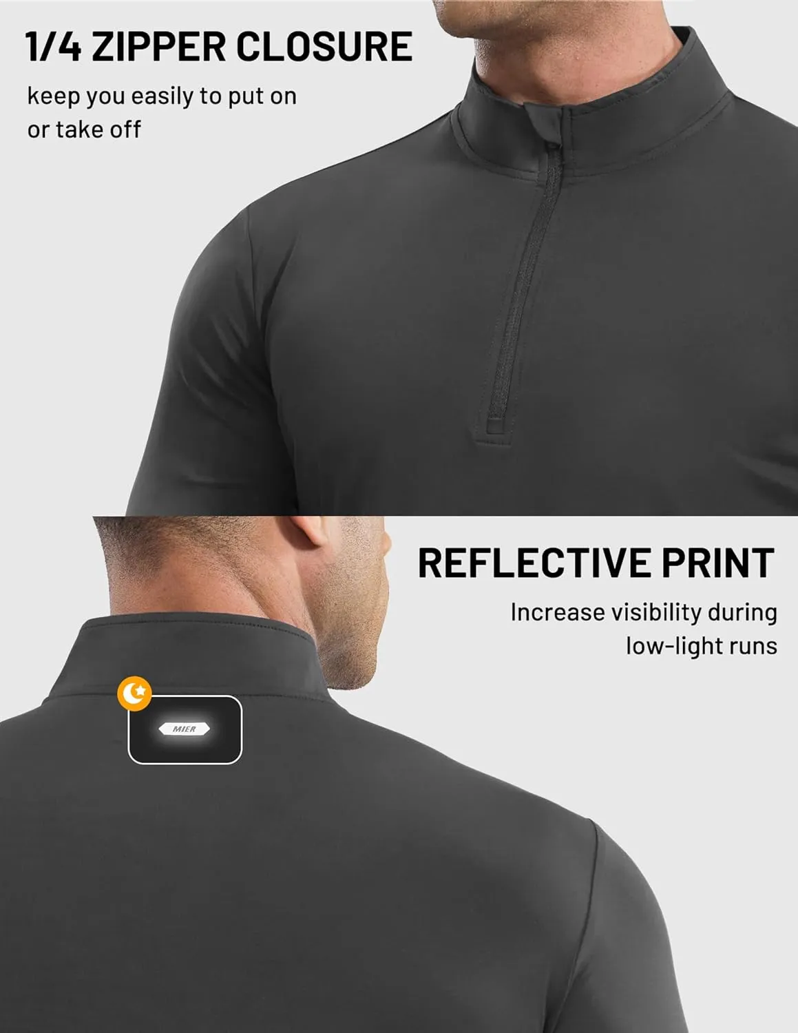 MIER Mens Quarter Zip Pullover Dry Fit Lightweight 1/4 Zip Long Sleeve Shirts for Athletic Running Golf Hiking, UPF 50 