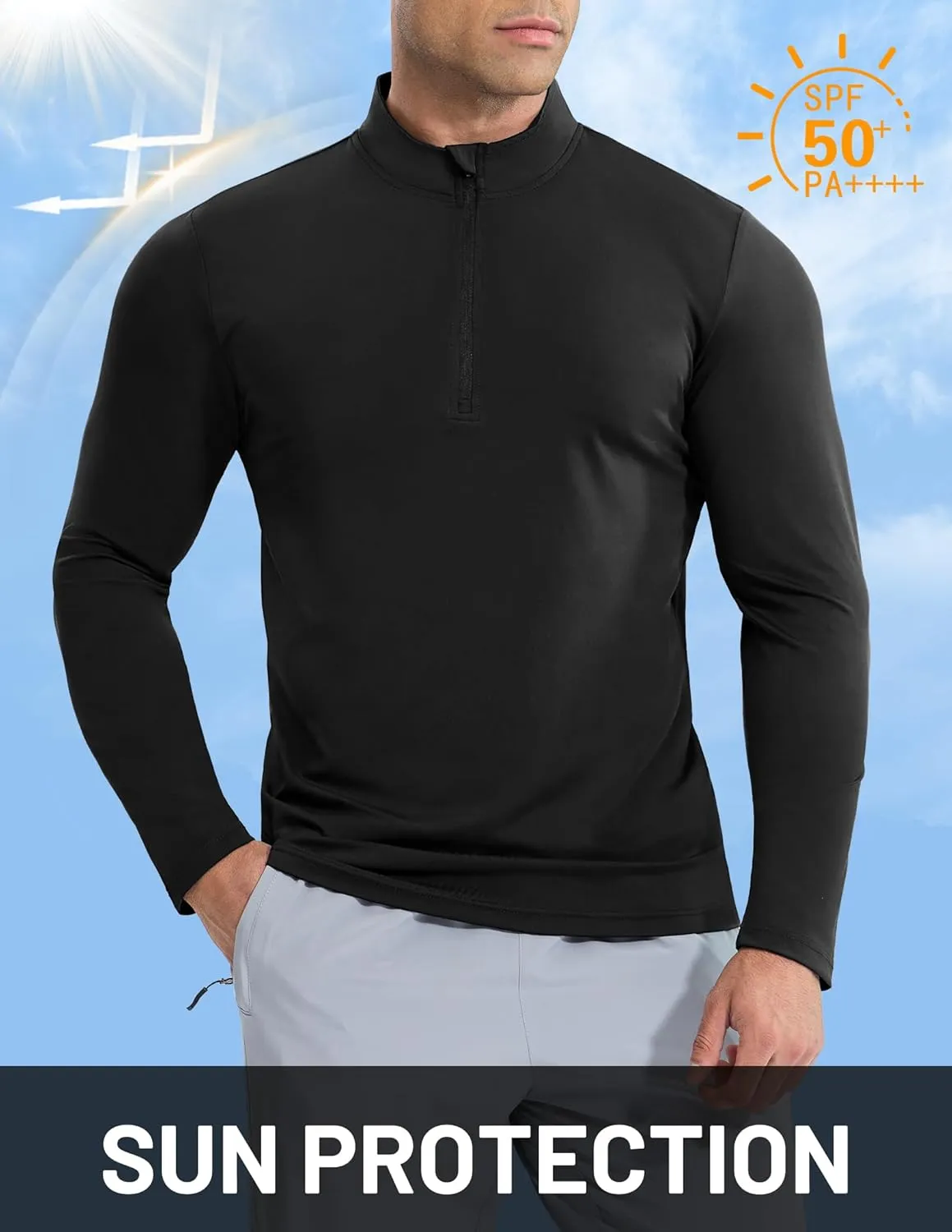 MIER Mens Quarter Zip Pullover Dry Fit Lightweight 1/4 Zip Long Sleeve Shirts for Athletic Running Golf Hiking, UPF 50 