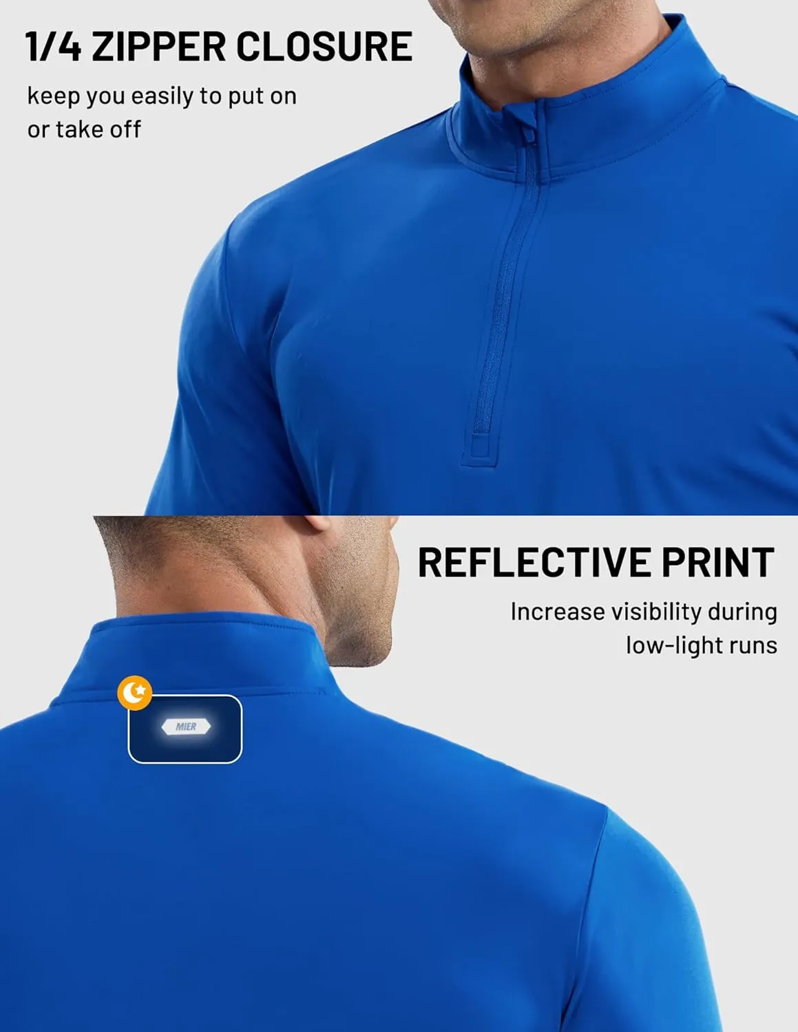MIER Mens Quarter Zip Pullover Dry Fit Lightweight 1/4 Zip Long Sleeve Shirts for Athletic Running Golf Hiking, UPF 50 