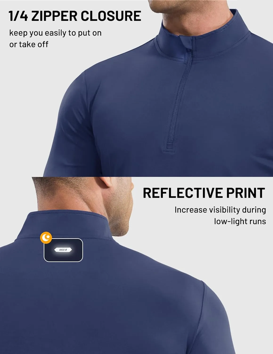 MIER Mens Quarter Zip Pullover Dry Fit Lightweight 1/4 Zip Long Sleeve Shirts for Athletic Running Golf Hiking, UPF 50 