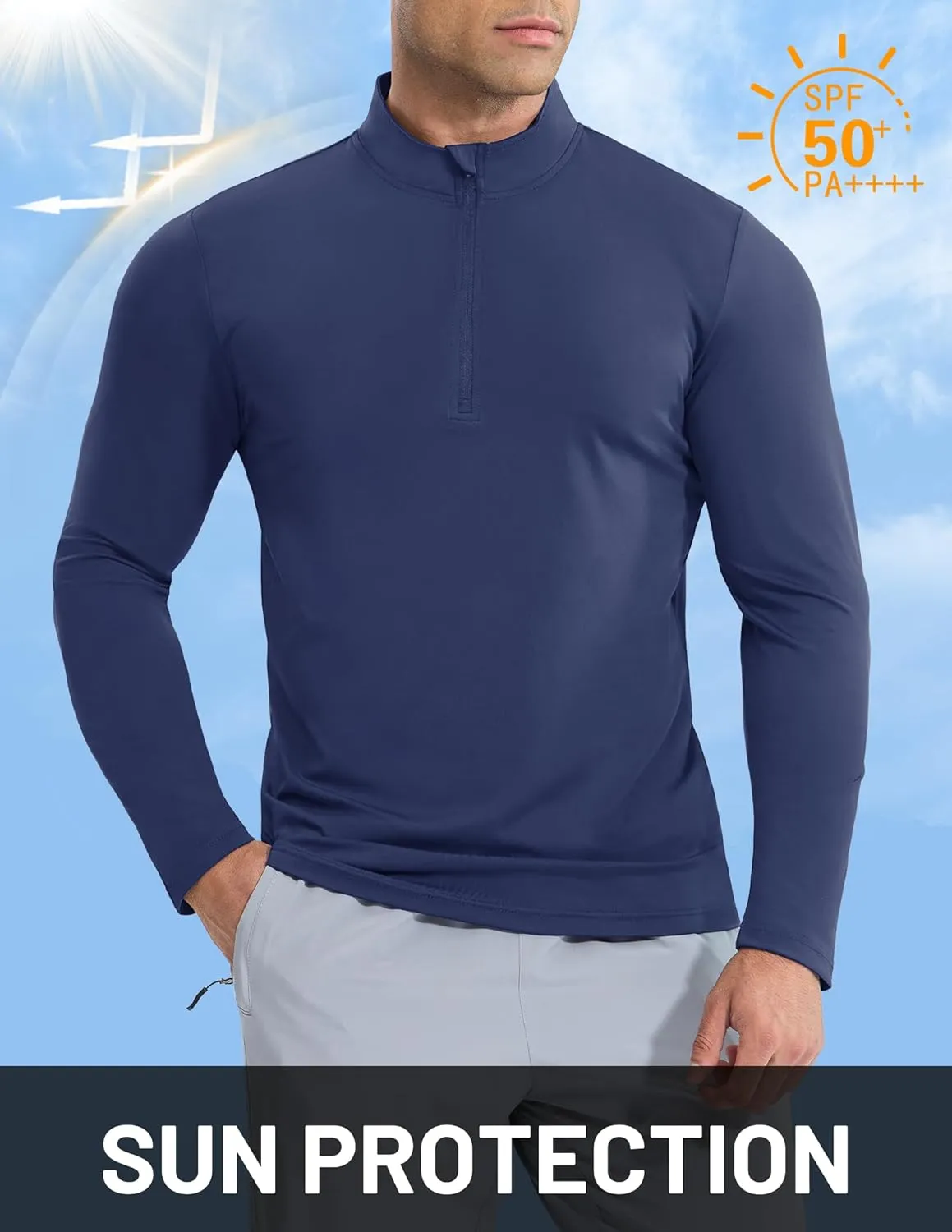 MIER Mens Quarter Zip Pullover Dry Fit Lightweight 1/4 Zip Long Sleeve Shirts for Athletic Running Golf Hiking, UPF 50 