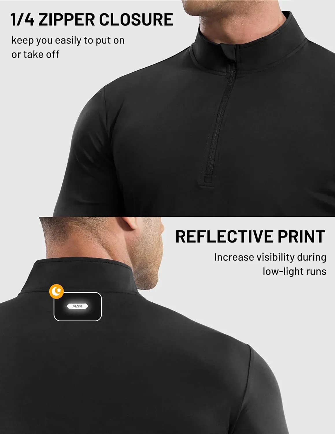 MIER Mens Quarter Zip Pullover Dry Fit Lightweight 1/4 Zip Long Sleeve Shirts for Athletic Running Golf Hiking, UPF 50 