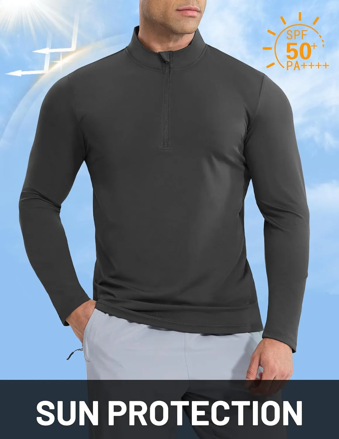 MIER Mens Quarter Zip Pullover Dry Fit Lightweight 1/4 Zip Long Sleeve Shirts for Athletic Running Golf Hiking, UPF 50 