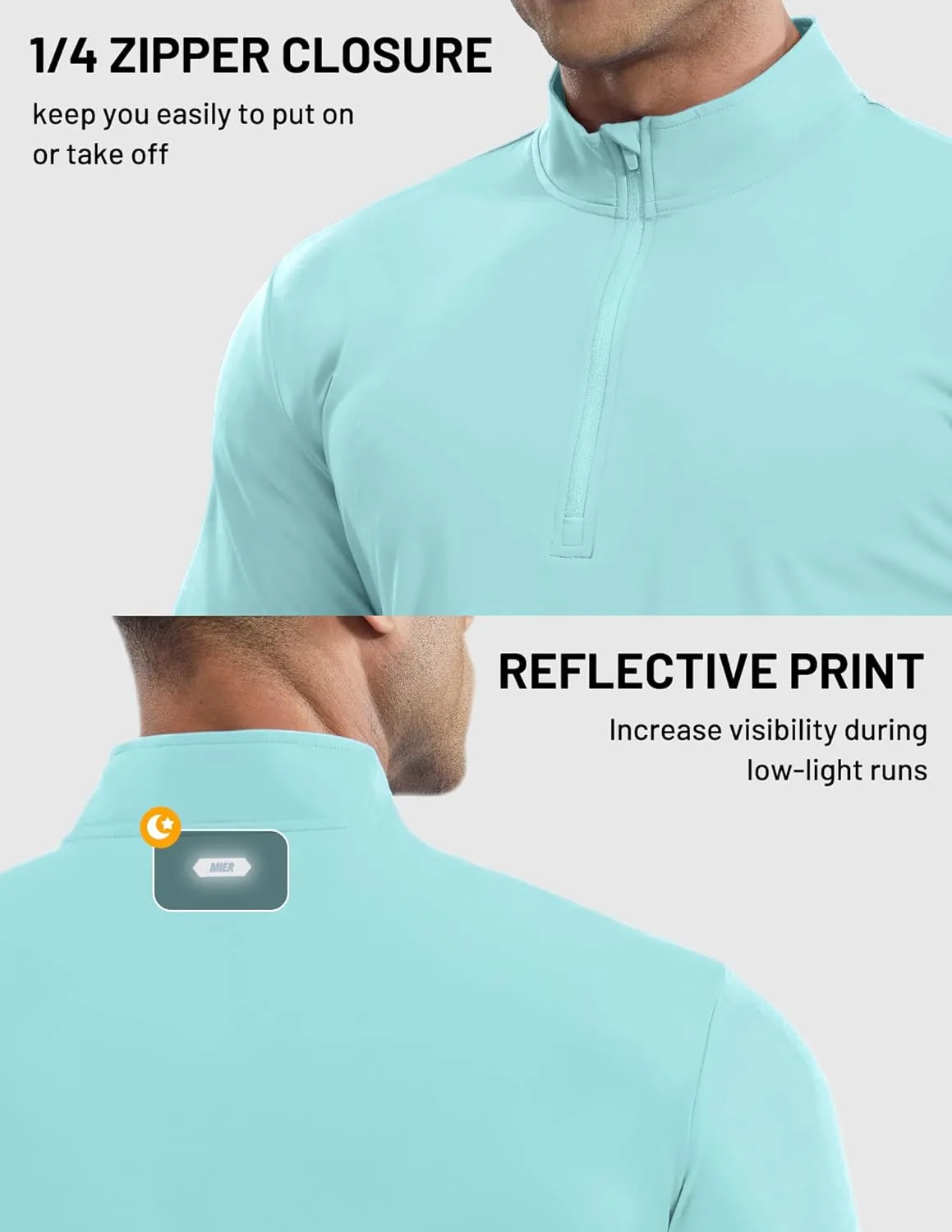 MIER Mens Quarter Zip Pullover Dry Fit Lightweight 1/4 Zip Long Sleeve Shirts for Athletic Running Golf Hiking, UPF 50 