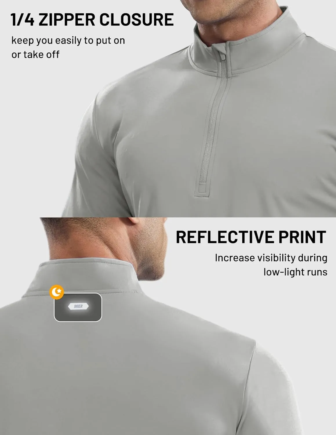 MIER Mens Quarter Zip Pullover Dry Fit Lightweight 1/4 Zip Long Sleeve Shirts for Athletic Running Golf Hiking, UPF 50 