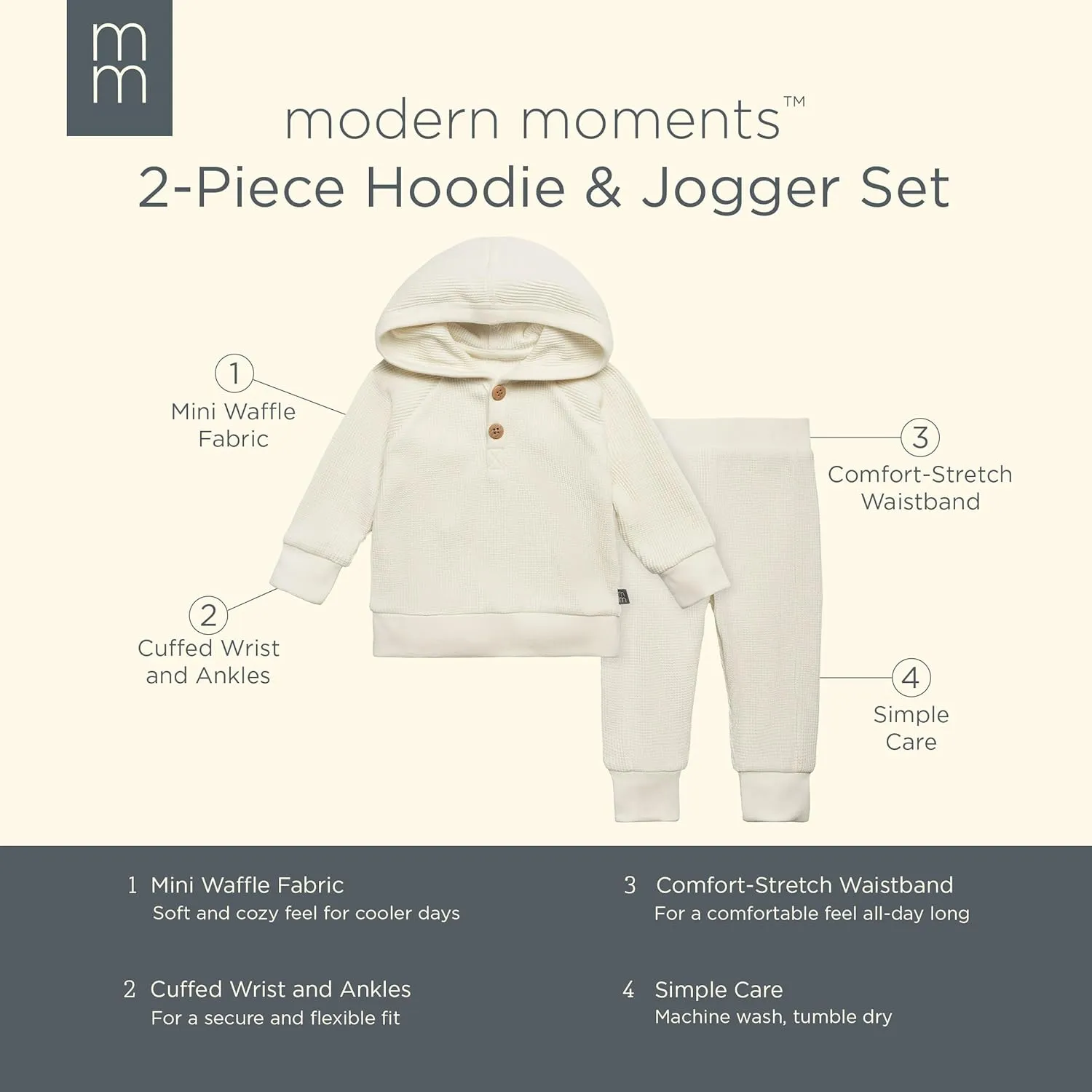Modern Moments by Gerber Baby Boys' Mini-Waffle 2-piece Hoodie and Pant Set