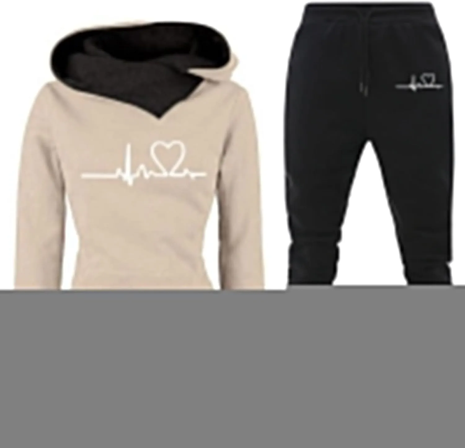 Mzkdieey Womens 2 Piece Outfits Fleece Lined Sweatsuits Sets Lounge Hoodie Heartbeat Print Sweatshirt with Jogger Sweatpants