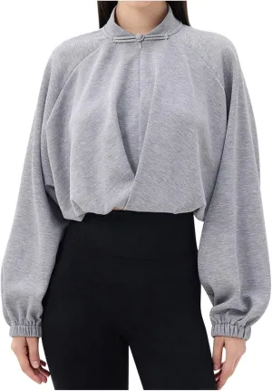 NATHGAM Women's Yoga Athletic Shirts Fleece Long Sleeve Cropped Pullover Tops Casual Loose Fit Comfy Running Sweatshirt