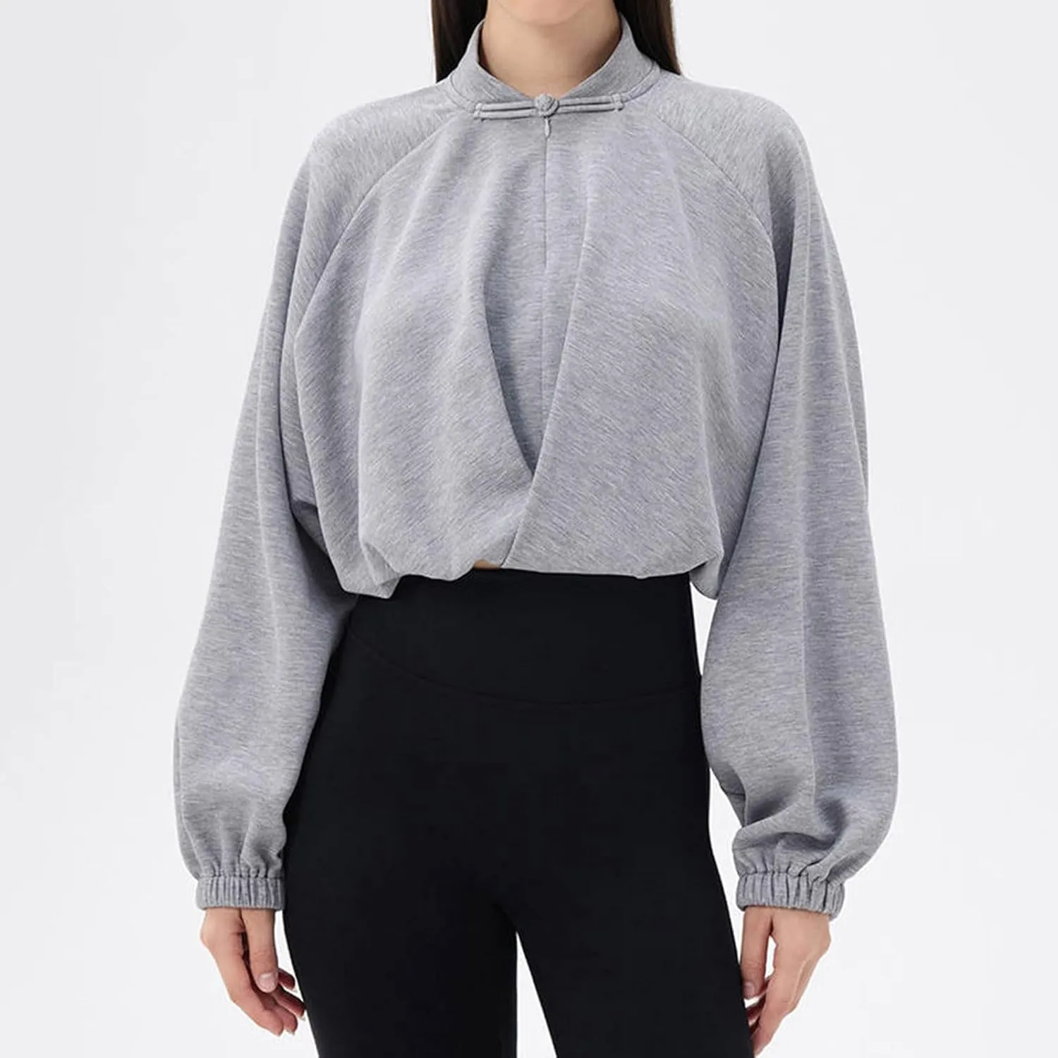 NATHGAM Women's Yoga Athletic Shirts Fleece Long Sleeve Cropped Pullover Tops Casual Loose Fit Comfy Running Sweatshirt