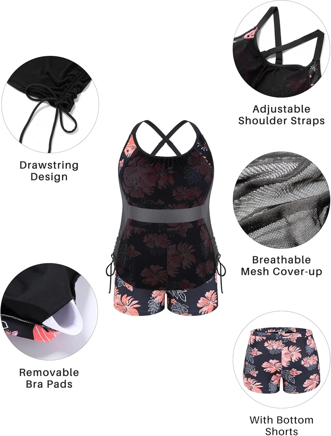 NIeyook Plus Size Swimsuit for Women 2 Piece Tummy Control Bathing Suit 2025 Tankini Set with Shorts Drawstring Swimwear