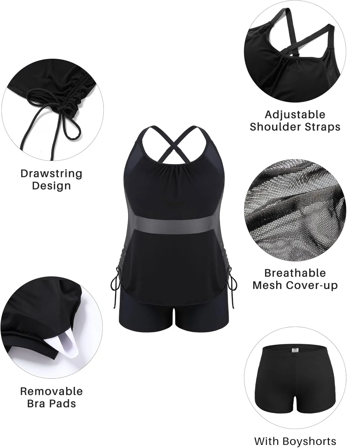 NIeyook Plus Size Swimsuit for Women 2 Piece Tummy Control Bathing Suit 2025 Tankini Set with Shorts Drawstring Swimwear