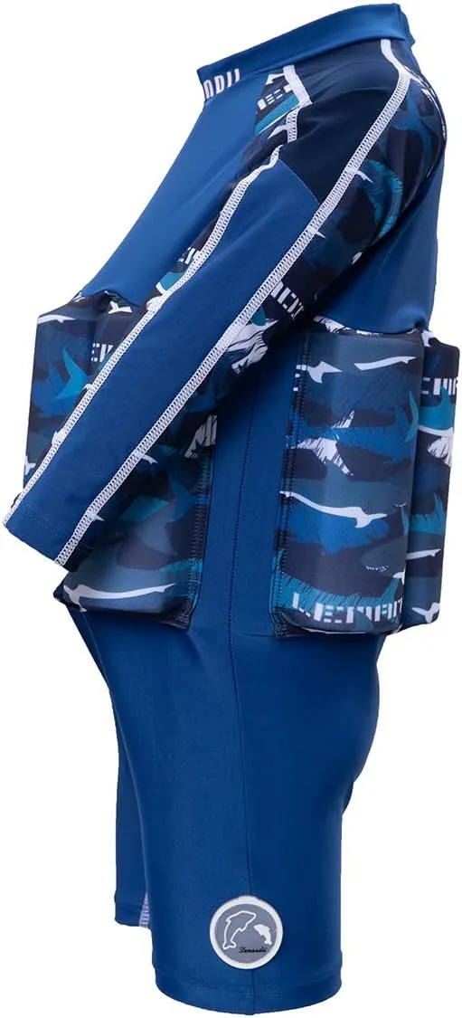 One-Piece Toddler Swimsuit for Boys Girls Float Suit with UPF 50  Sun Protection Long Sleeves Swim Vest with Buoyancy Bars Baby Floating Swimwear Quick Dry Bathing Suits for 1-12 Years Kids