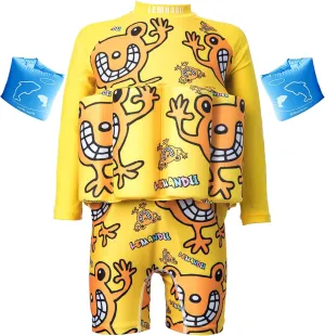 One-Piece Toddler Swimsuit for Boys Girls Float Suit with UPF 50  Sun Protection Long Sleeves Swim Vest with Buoyancy Bars Baby Floating Swimwear Quick Dry Bathing Suits for 1-12 Years Kids