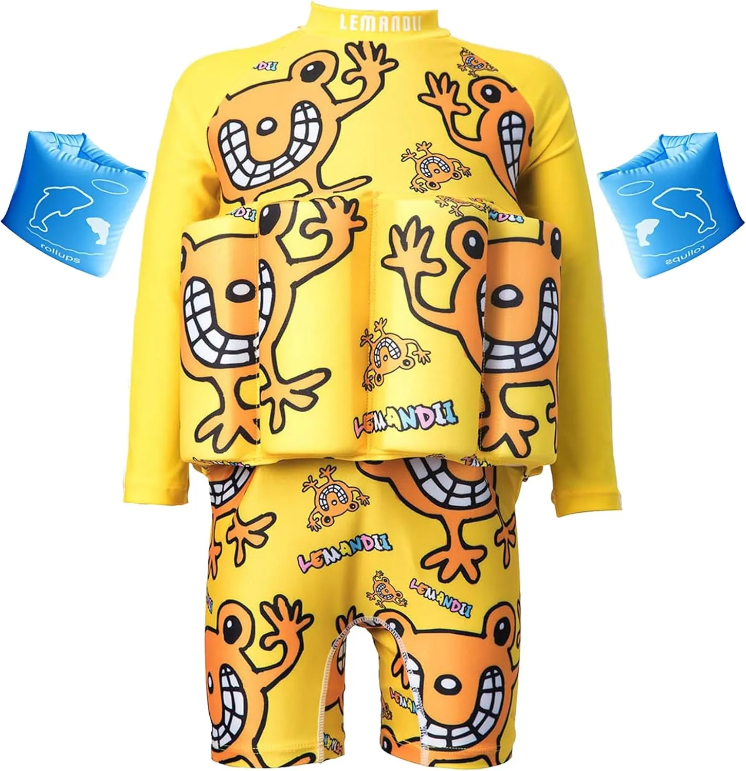 One-Piece Toddler Swimsuit for Boys Girls Float Suit with UPF 50  Sun Protection Long Sleeves Swim Vest with Buoyancy Bars Baby Floating Swimwear Quick Dry Bathing Suits for 1-12 Years Kids