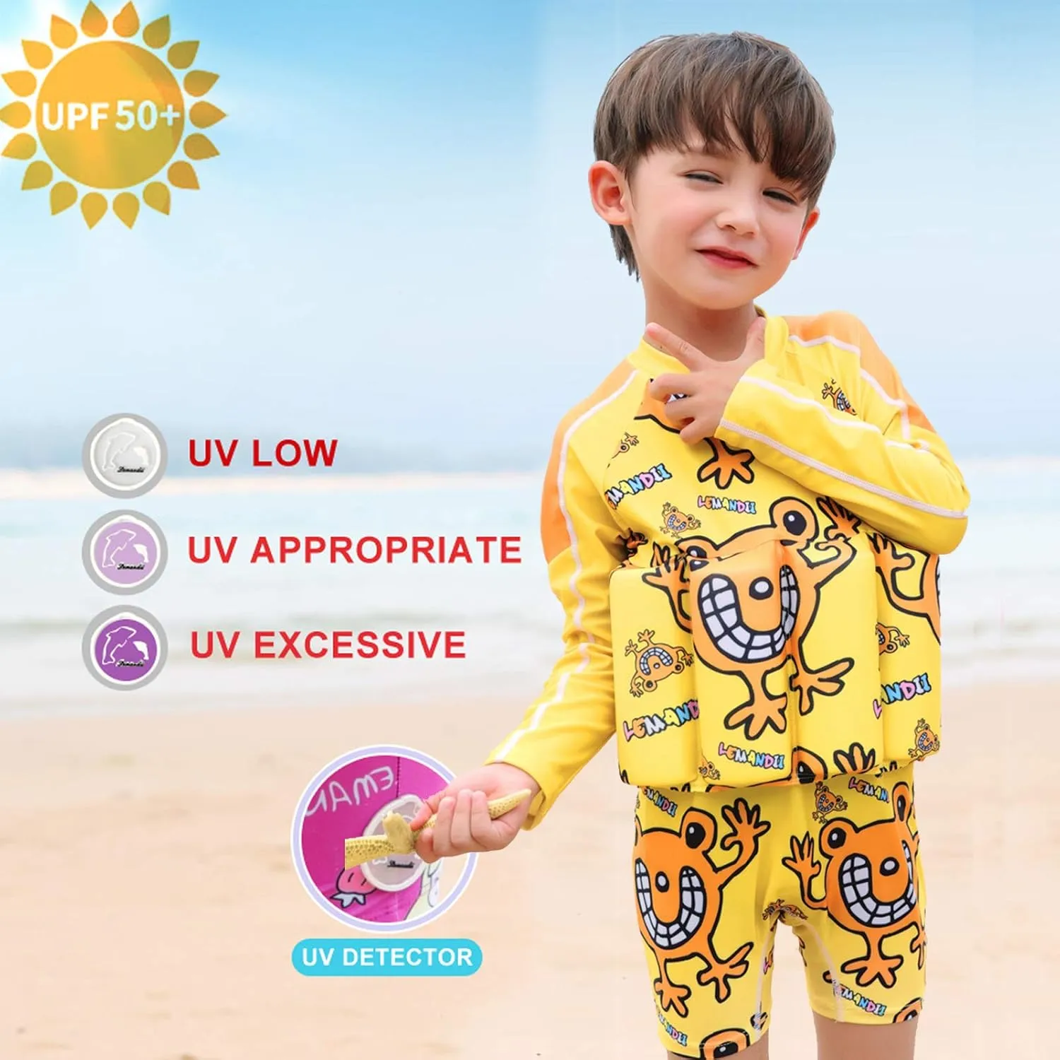 One-Piece Toddler Swimsuit for Boys Girls Float Suit with UPF 50  Sun Protection Long Sleeves Swim Vest with Buoyancy Bars Baby Floating Swimwear Quick Dry Bathing Suits for 1-12 Years Kids