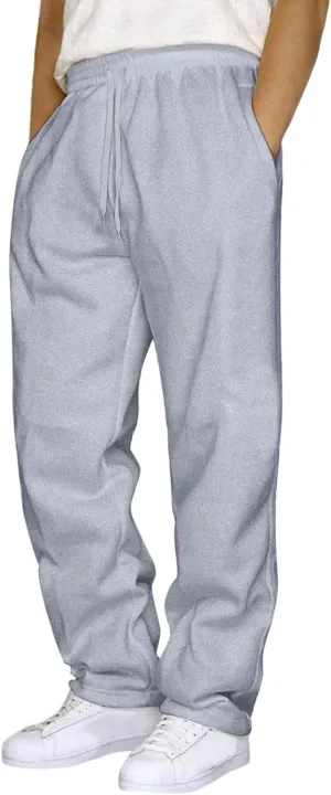 Outdoor Casual Sweatpants for Men Loose Fit Fleece-Lined High Elastic Waisted Plus Size Pants Solid Baggy Comfort Trousers
