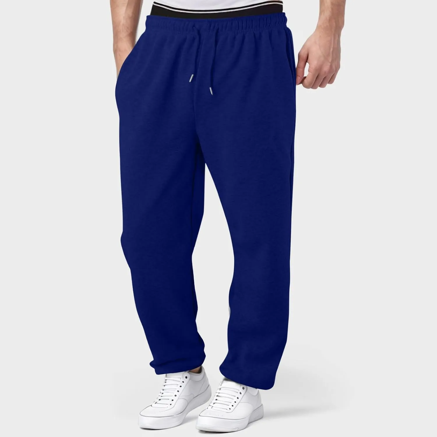 Outdoor Casual Sweatpants for Men Loose Fit Fleece-Lined High Elastic Waisted Plus Size Pants Solid Baggy Comfort Trousers