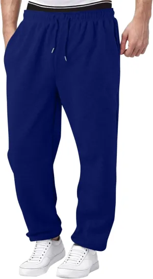 Outdoor Casual Sweatpants for Men Loose Fit Fleece-Lined High Elastic Waisted Plus Size Pants Solid Baggy Comfort Trousers