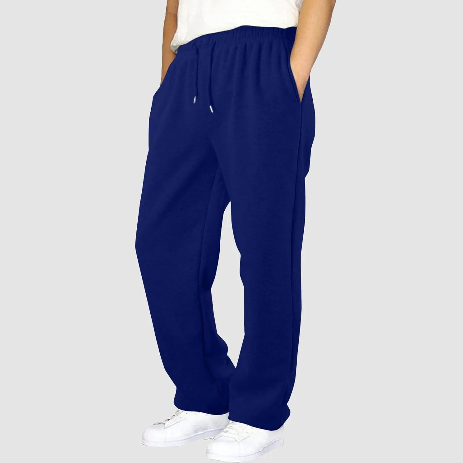 Outdoor Casual Sweatpants for Men Loose Fit Fleece-Lined High Elastic Waisted Plus Size Pants Solid Baggy Comfort Trousers
