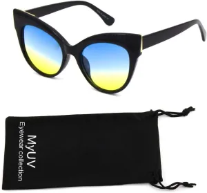 Oversize Vintage Mod Womens Fashion Cat Eye Sunglasses With Microfiber Pouch