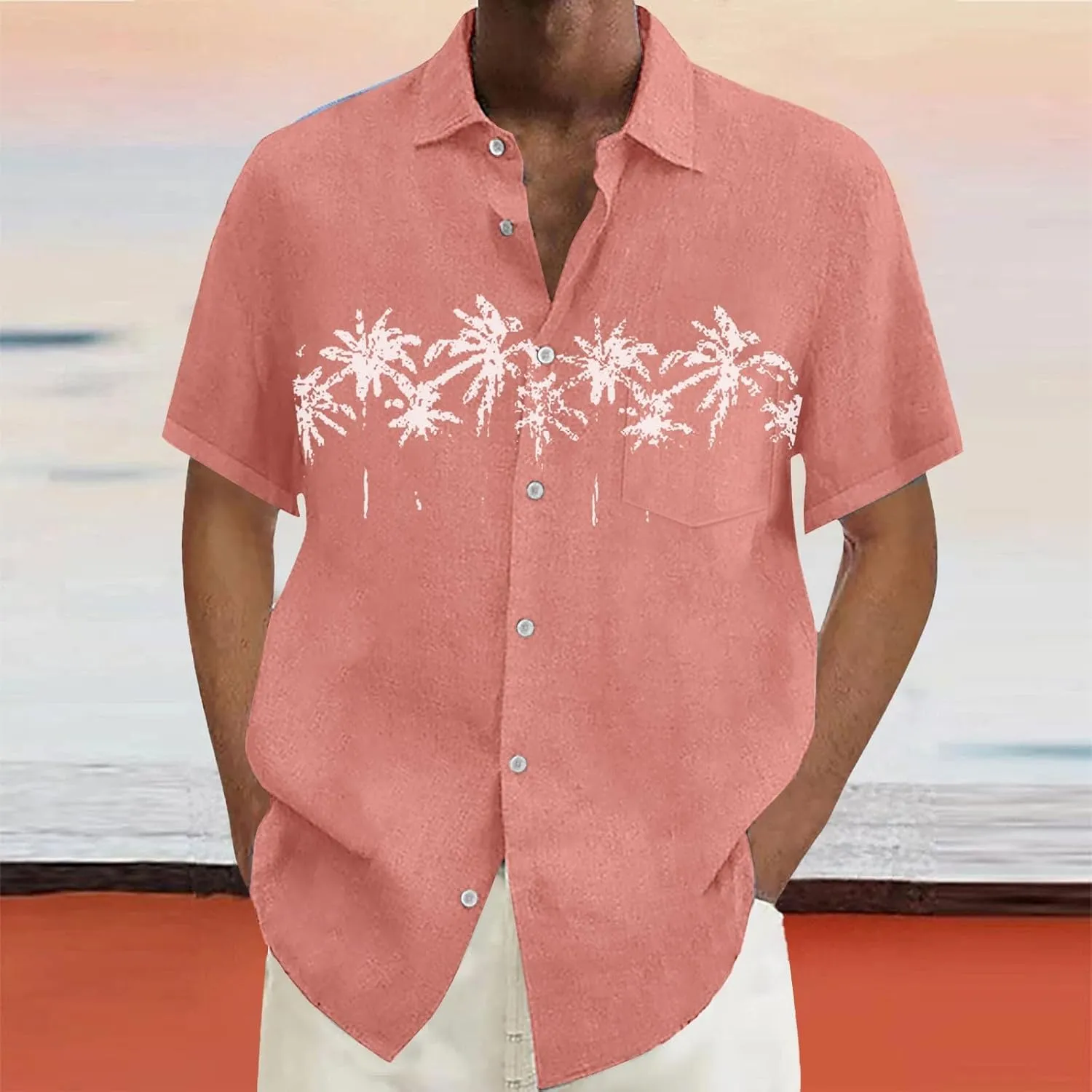 Oversized Shirts for Men Cuban Guayabera Casual Tee Tops Short Sleeve Button Down Summer Beach Vacation Hippie Tshirt
