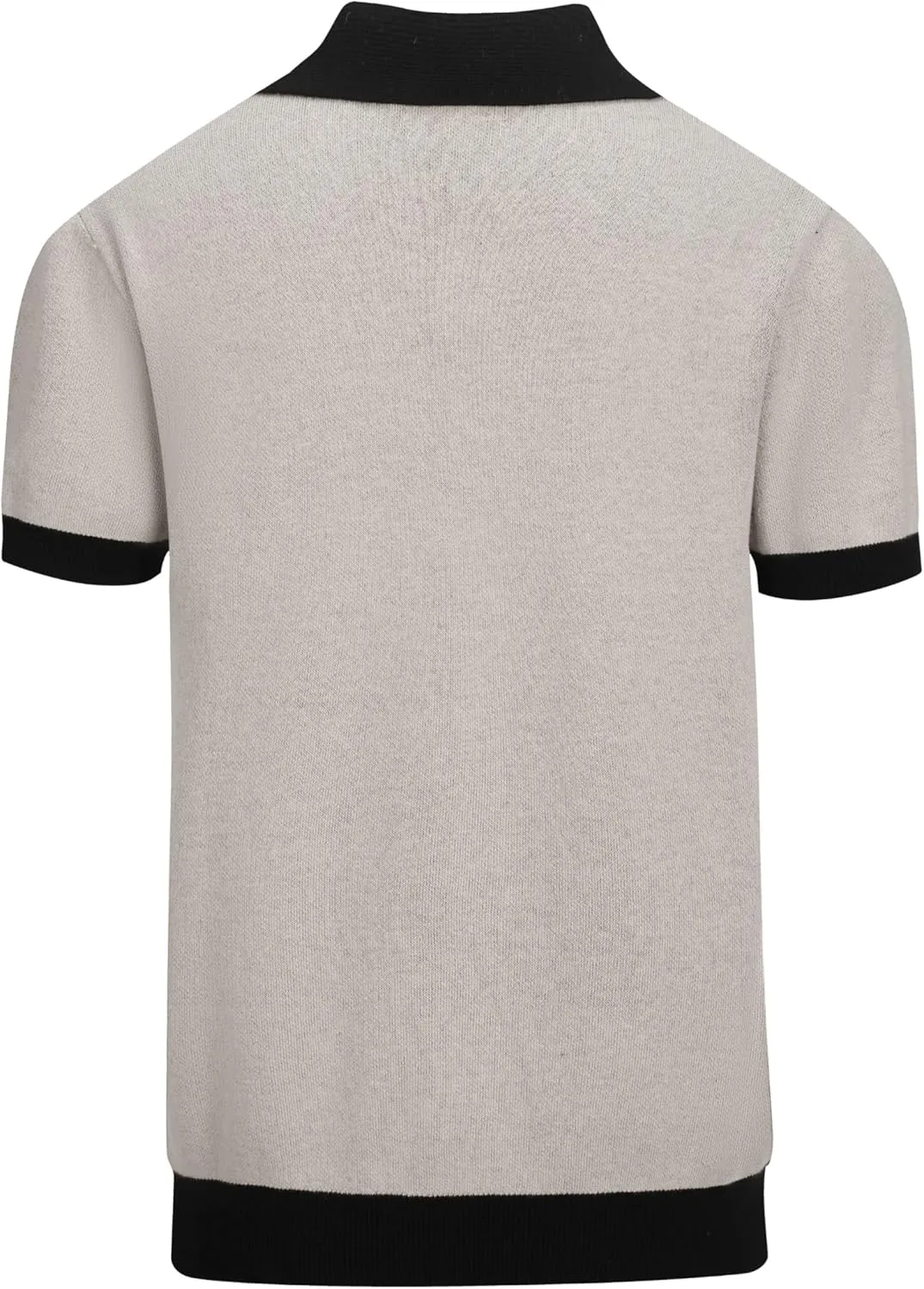 OXKNIT Mens Black V-Neck Polo Shirt 1960s Style Knit Golf Polo Short Sleeve Vintage Summer Shirt