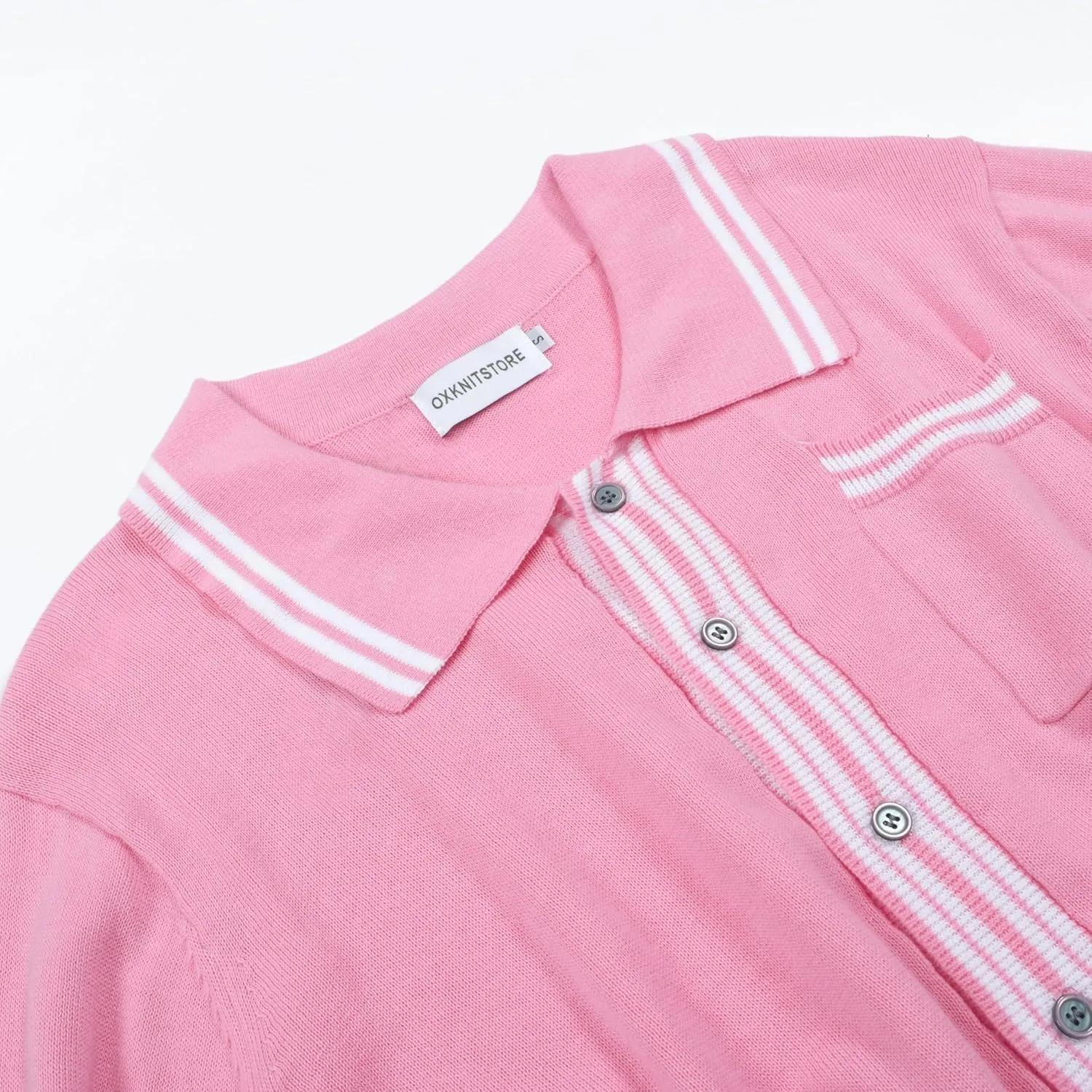 OXKNIT Men's Casual 1960s Mod Style Retro Pink Sweater Knitted Long Sleeve Cotton Vintage Cardigan with Pocket