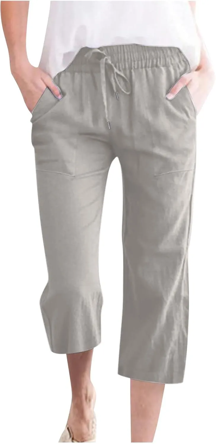 Pants for Women Fall Summer Linen Loose Fit Ruched Striped Straight Leg Pants Women 2025 Y2K