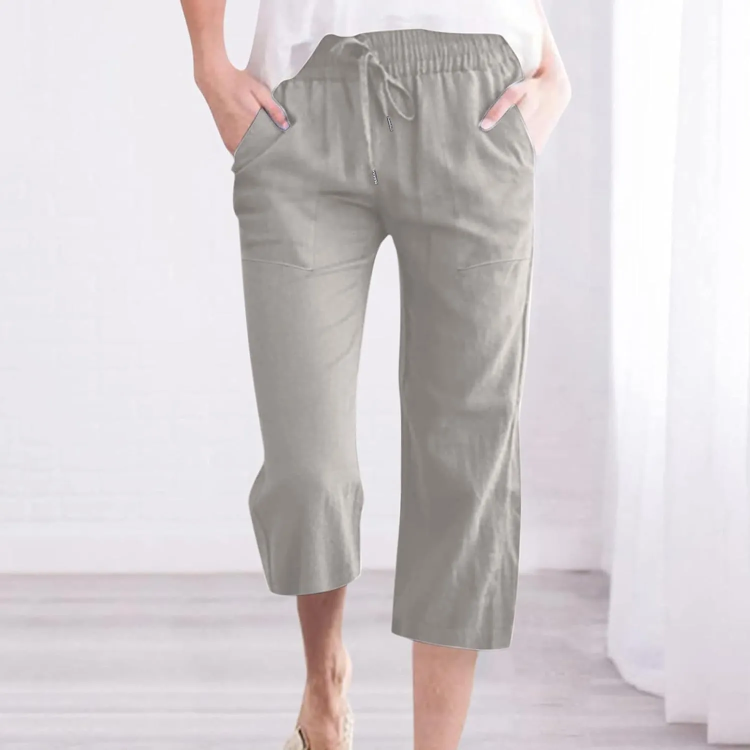 Pants for Women Fall Summer Linen Loose Fit Ruched Striped Straight Leg Pants Women 2025 Y2K