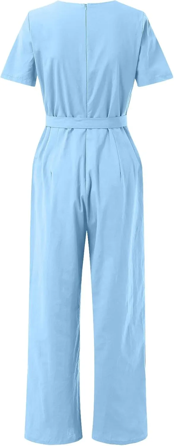 Pants for Women Fall Summer Linen Loose Fit Straight Leg Plain Overalls Pants One Piece Women 2024 Y2K
