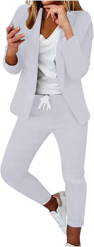 Pants Suits for Women Dressy 2 Piece Casual Open Front Blazer and Pant Set Wedding Prom Work Business Solid Suit