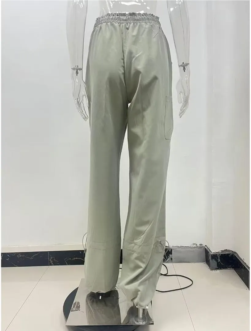 Parachute Pants for Women Cargo Pants Womens Baggy Drawstring Elastic Low Waist Ruched Joggers Pant with Pockets