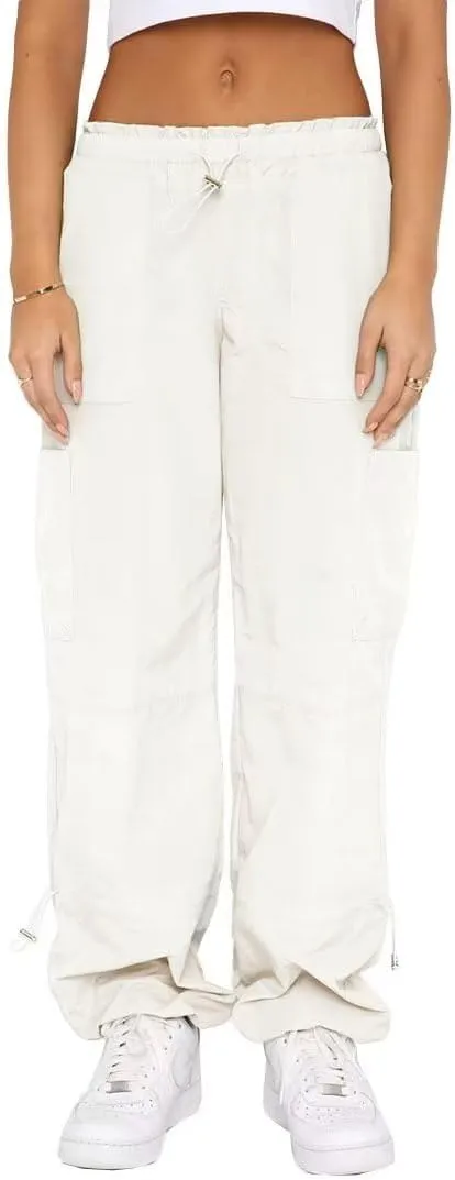 Parachute Pants for Women Cargo Pants Womens Baggy Drawstring Elastic Low Waist Ruched Joggers Pant with Pockets