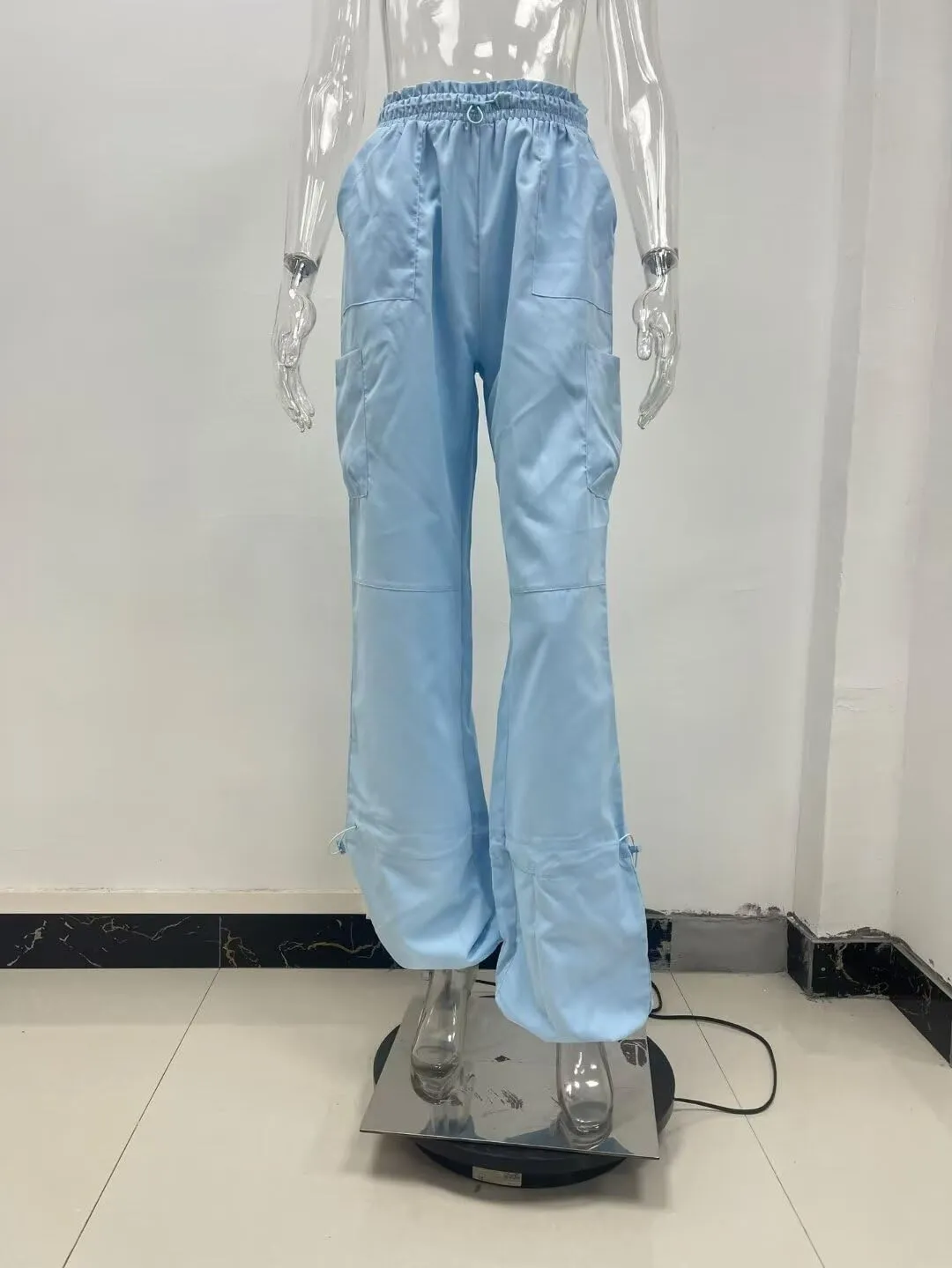 Parachute Pants for Women Cargo Pants Womens Baggy Drawstring Elastic Low Waist Ruched Joggers Pant with Pockets