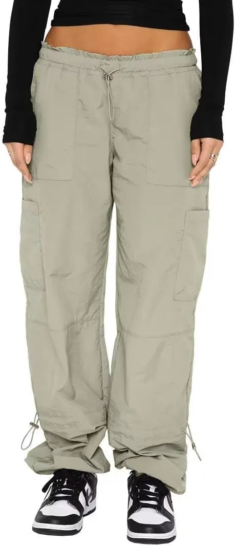 Parachute Pants for Women Cargo Pants Womens Baggy Drawstring Elastic Low Waist Ruched Joggers Pant with Pockets