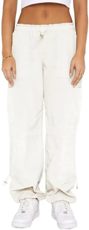 Parachute Pants for Women Cargo Pants Womens Baggy Drawstring Elastic Low Waist Ruched Joggers Pant with Pockets